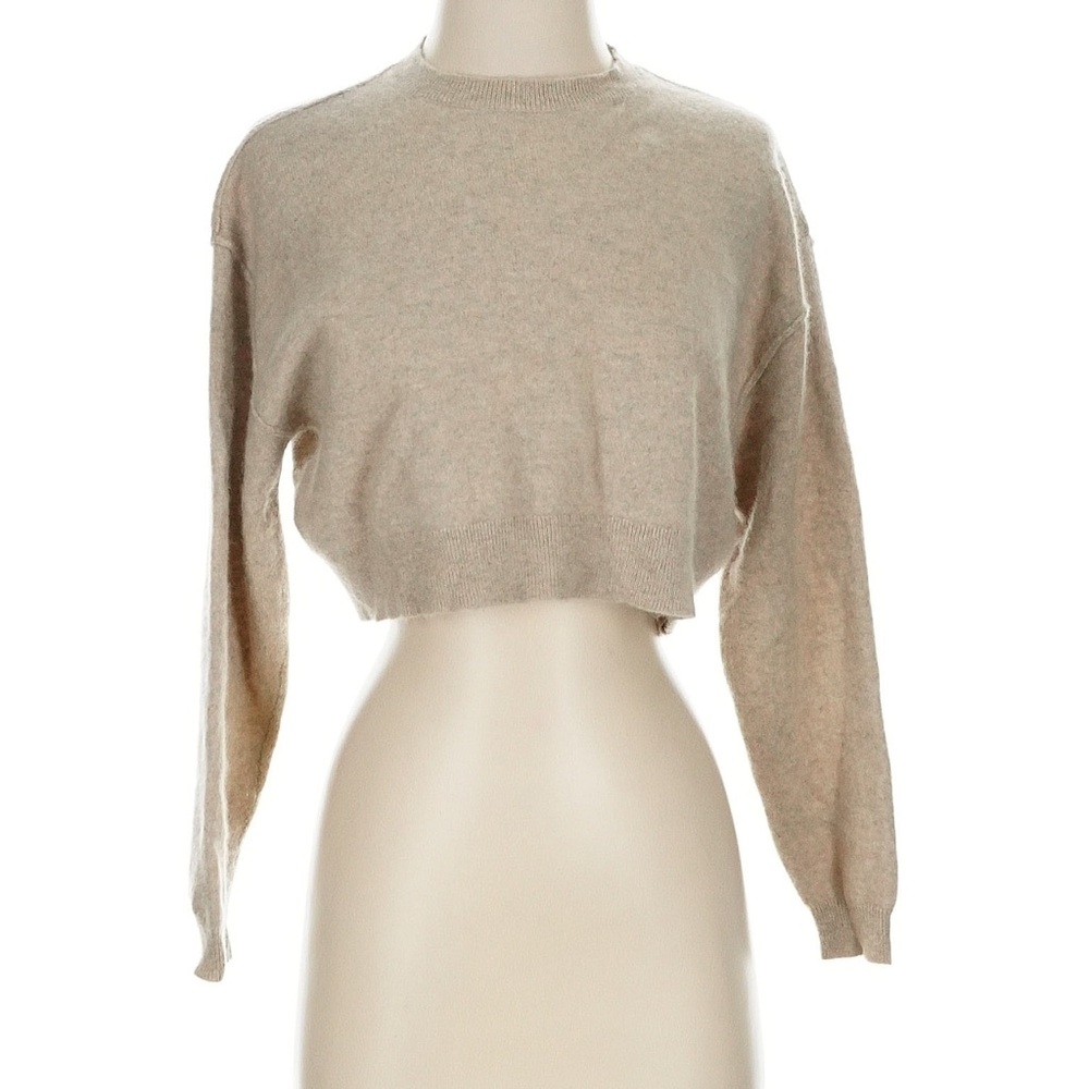 Pilcro Cropped Crewneck Cashmere Sweater in Beige XS